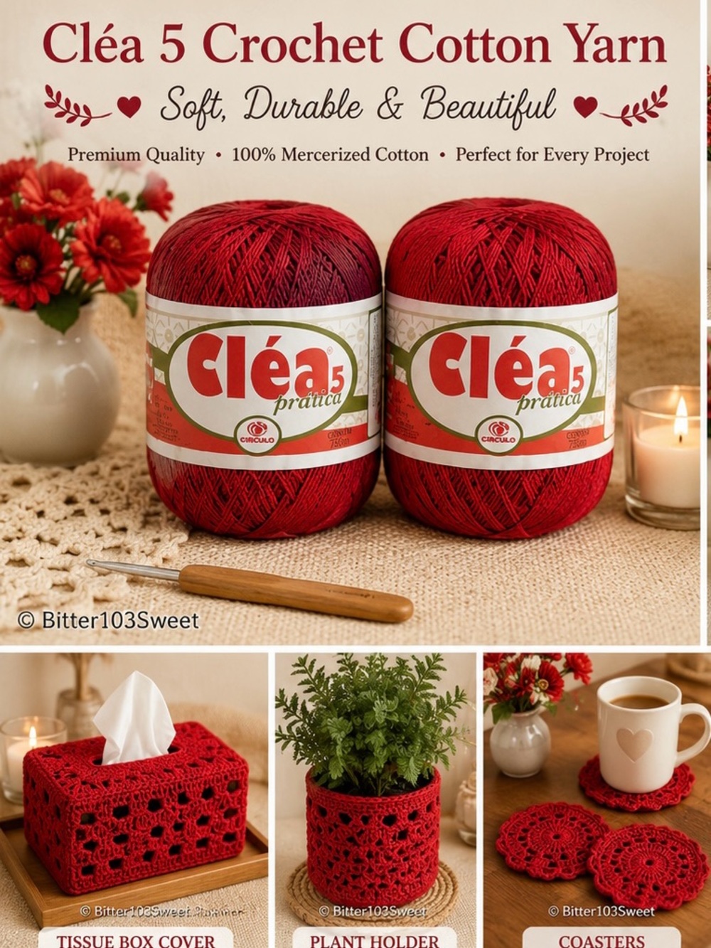 Crochet Yarn Clea 5 Circulo 100% Mercerized Cotton Thread X2